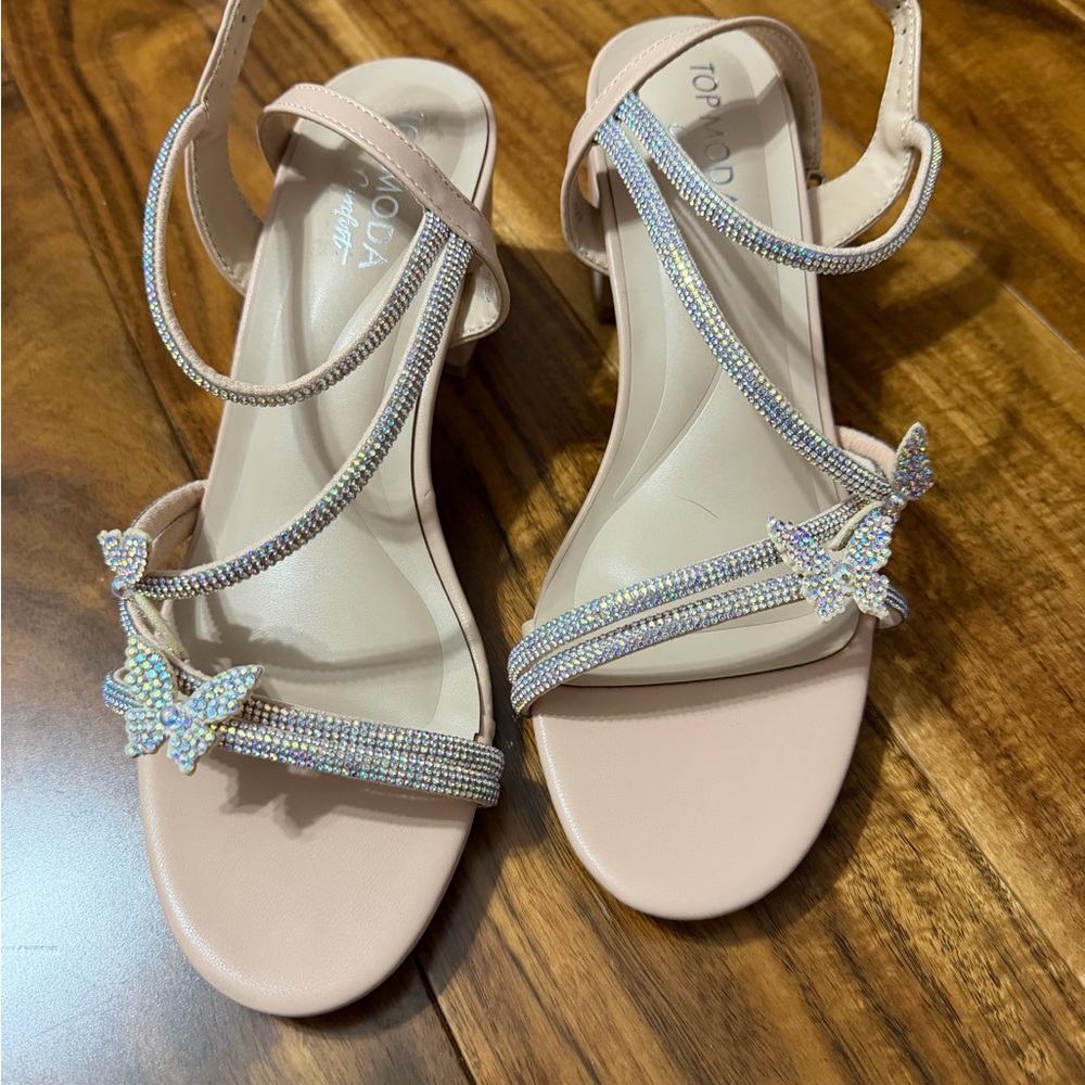 TOP Moda Women's Rhinestone Embellished Heels - Blush